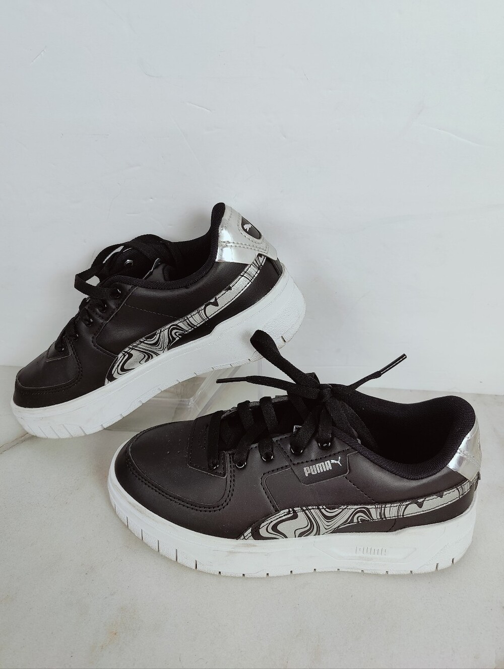 EUC Puma Cali Dream Golden Marble Sneakers, Black White Silver, Sz 5